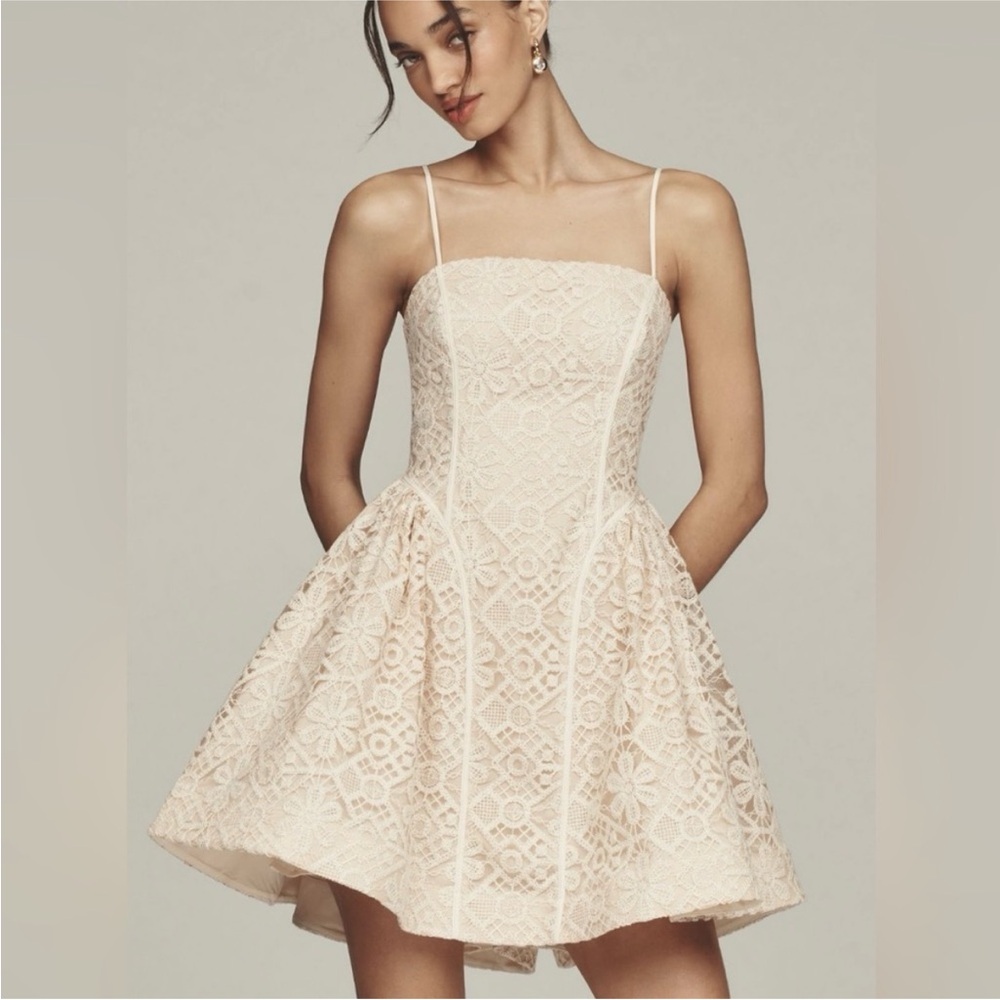 Anthropologie Cream Lace Mini Dress